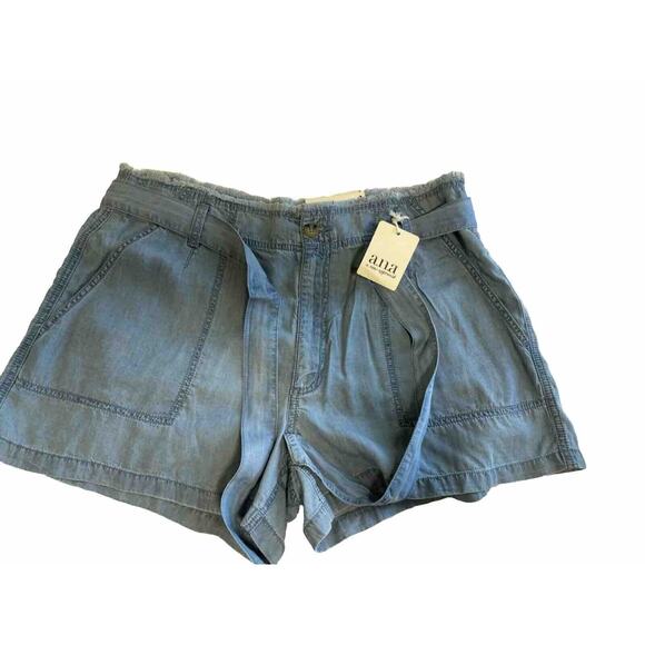 NWT Ana Shorts Womens 16 Light Blue Denim Lyocell High Rise Belted Slash Pockets - Picture 3 of 9